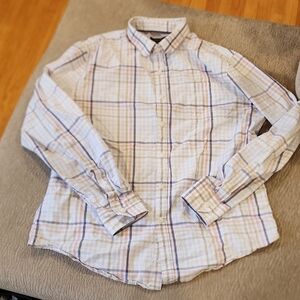 Structure Men's Casual Plaid Shirt - White With Blue Pink And Beige Stripes